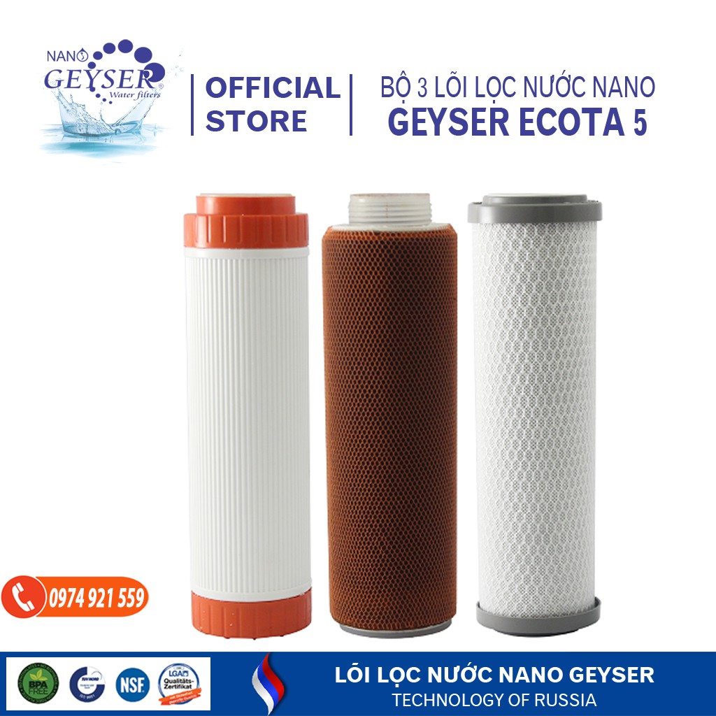 Bộ Lõi lọc nước 123 Ecotar-CB của máy bình lọc nước Nano Geyser Ecotar 5 không sử dụng điện giữ khoáng Nano Geyser của Nga