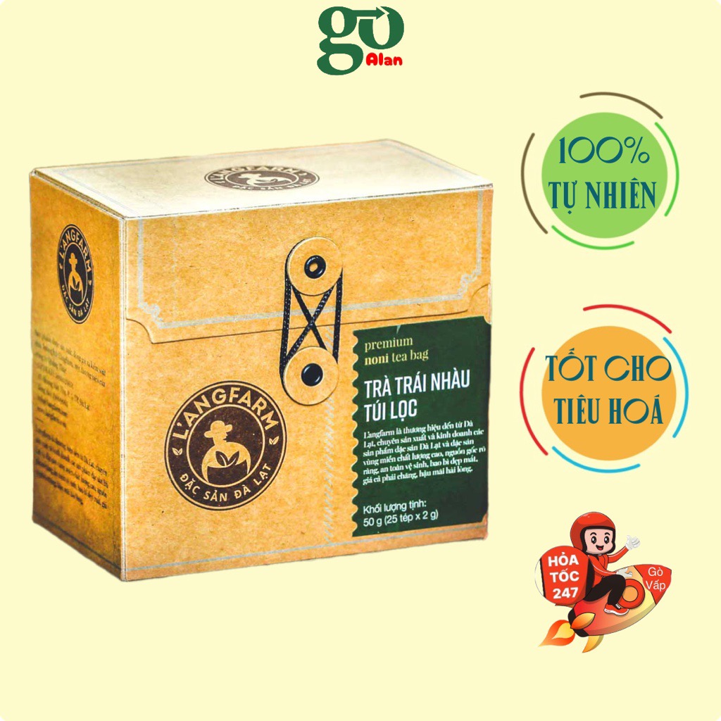 Trà trái nhàu túi lọc L'angfarm, 25 tép, hộp, mẫu quấn dây kraft
