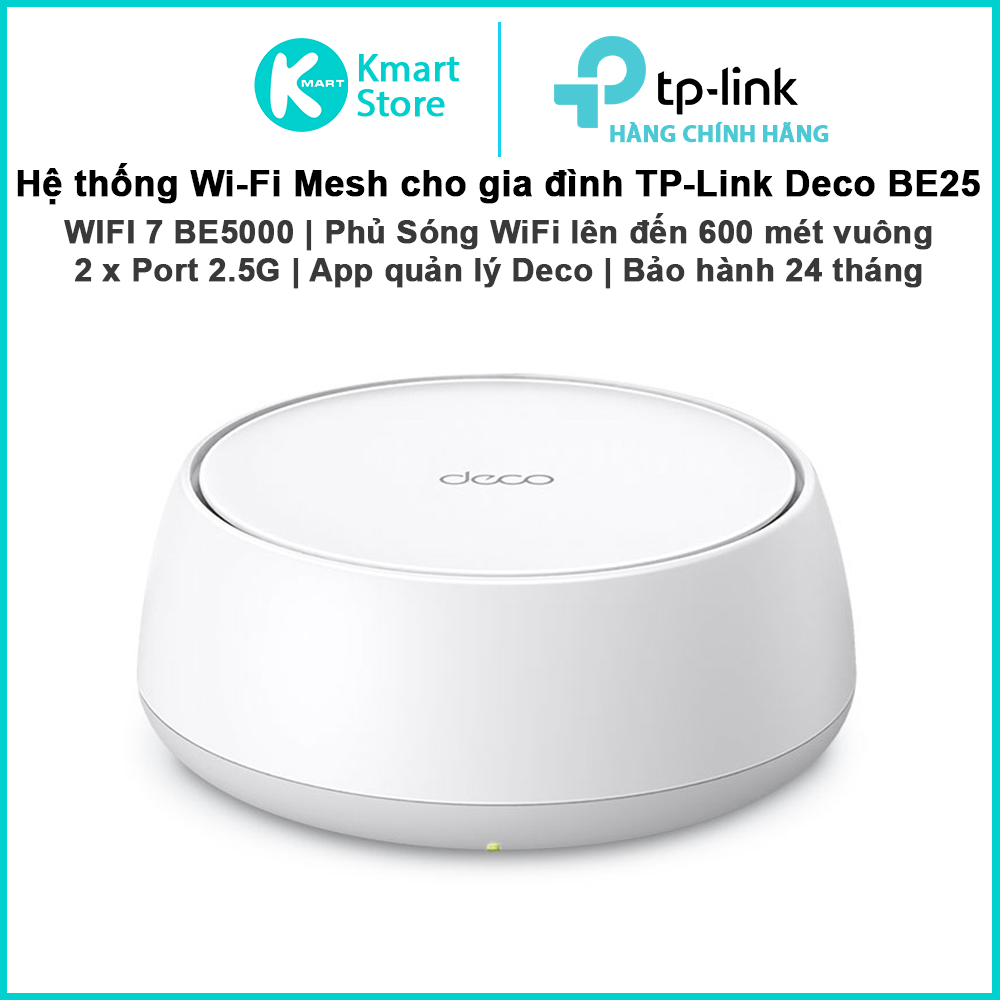 Bộ phát WIFI Mesh TP-Link Deco BE25 | WIFI 7 BE5000 2 băng tần 2.4 &amp; 5Ghz | Dễ cài đặt | Phủ sóng rộng | Bảo hành 2 năm | Hàng Chính Hãng