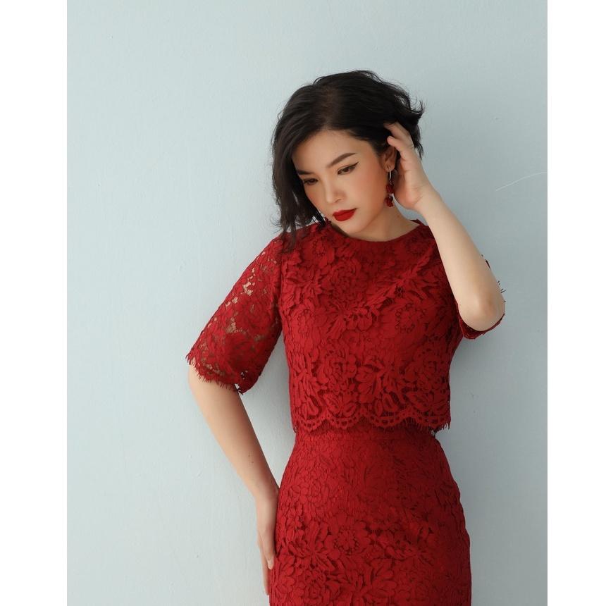 Đầm ren phủ thân crop top CLARA MARE chất liệu vải Ren chỉ Hàn Quốc DRE3045