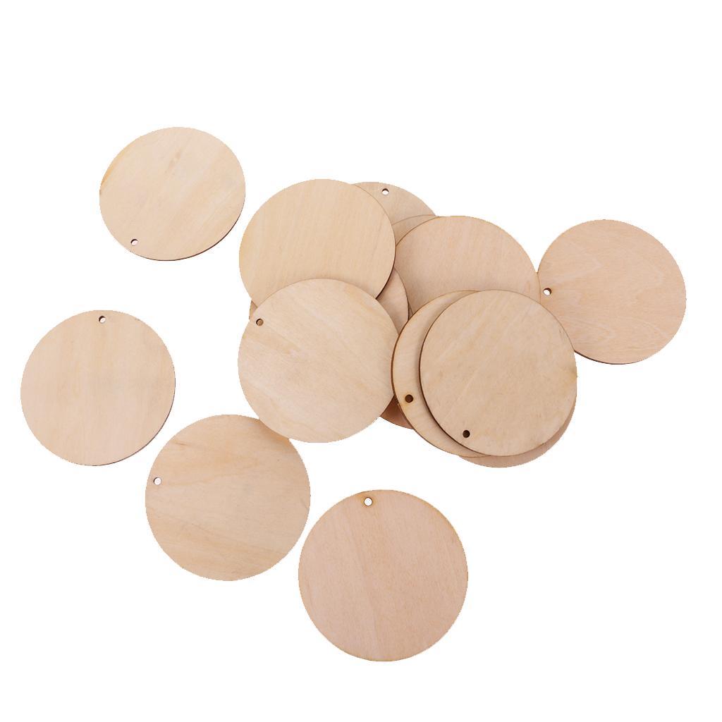 75x Blank Wooden Shapes Plaque with Hole for Kids Painting Crafts 50mm/80mm