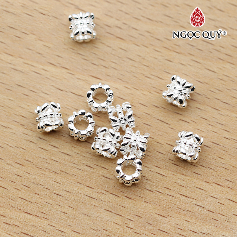 Charm bạc chặn hạt hình trụ họa tiết - Ngọc Quý Gemstones