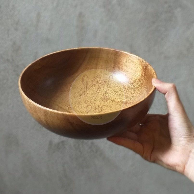 Bát gỗ Keo nguyên khối kích thước lớn đựng Salad/món trộn/hoa quả/đồ khô