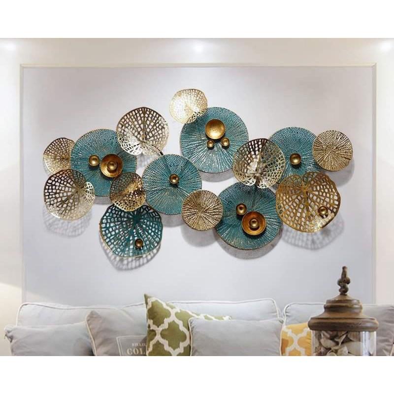 Tranh Sắt Treo Tường Nghệ Thuật,Tranh Decor Trang Trí Hoạ Tiết Lá Sen-Vật Trang Trí Tường Kim Loại-Phong Cách Mới