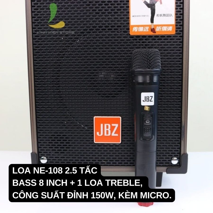 Loa kéo di động JBZ NE-108 - Loa kẹo kéo di động chính hãng dòng loa bass 2,5 tấc - Hàng nhập khẩu