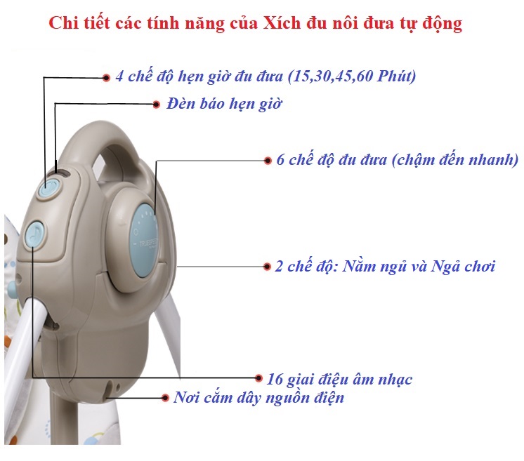 Nôi Đưa Tự Động, Nôi Em Bé, Ghế Nằm Size Vừa - Màu Be