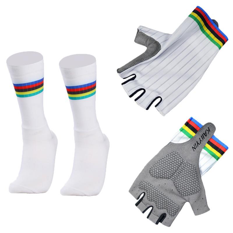 Đội xe đạp Aero mới Găng tay xe đạp và vớ kết hợp đàn ông nữ Găng tay xe đạp vớ không trượt ciclismo guates ciclismo Color: White Size: Glove Size m