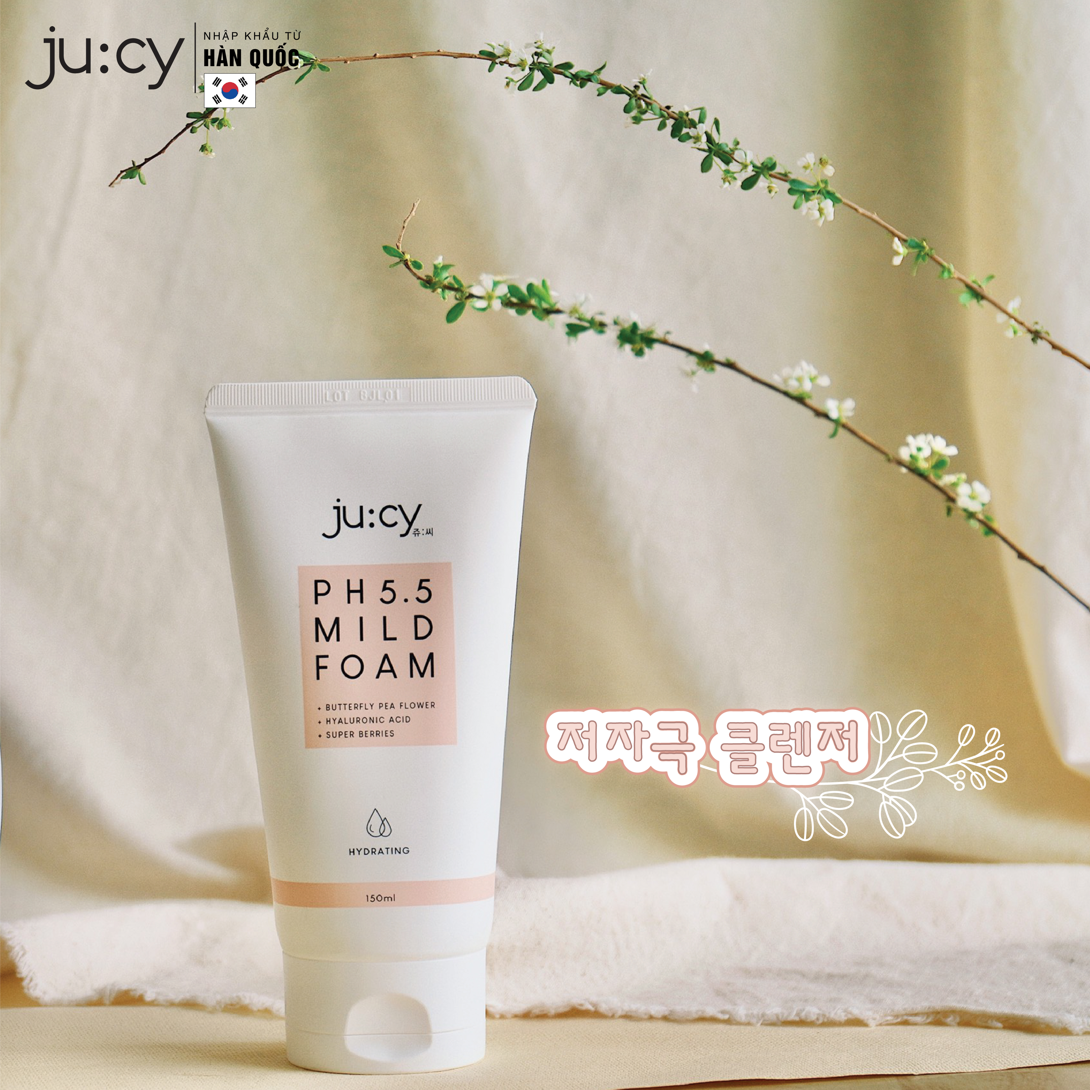 Sữa rửa mặt cấp ẩm và dưỡng trắng chuyên sâu Hàn Quốc JU:CY PH5.5 MILD FOAM 150ml
