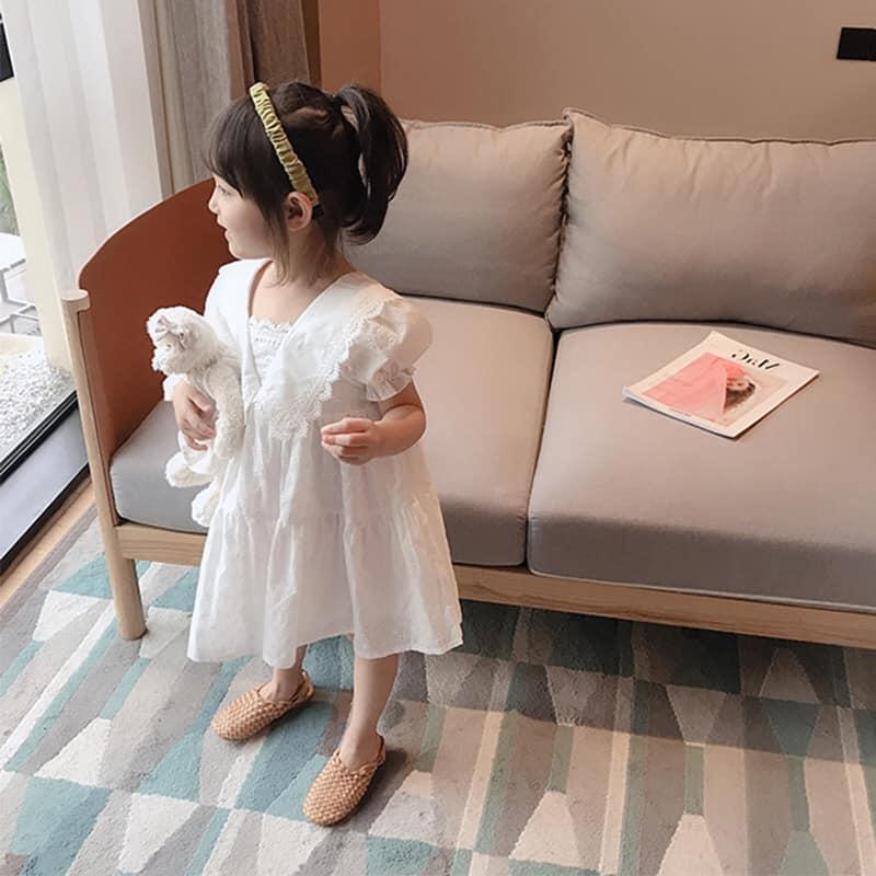 Váy công chúa trắng cotton hè cho bé gái V109 LUXKIDS - Đầm xinh mùa hè cho bé