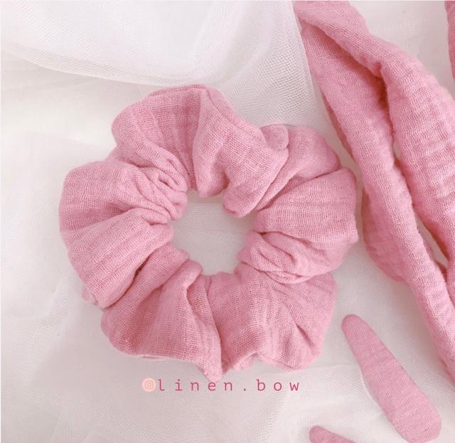 Băng đô Scrunchies Kẹp mái xô muslin hồng