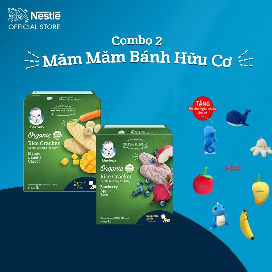 COMBO 2 BÁNH GẠO ĂN DẶM NESTLÉ GERBER CHÍNH HÃNG - COMBO 2 MĂM MĂM BÁNH HỮU CƠ - [TẶNG ĐỒ CHƠI CHO BÉ NGẪU NHIÊN]