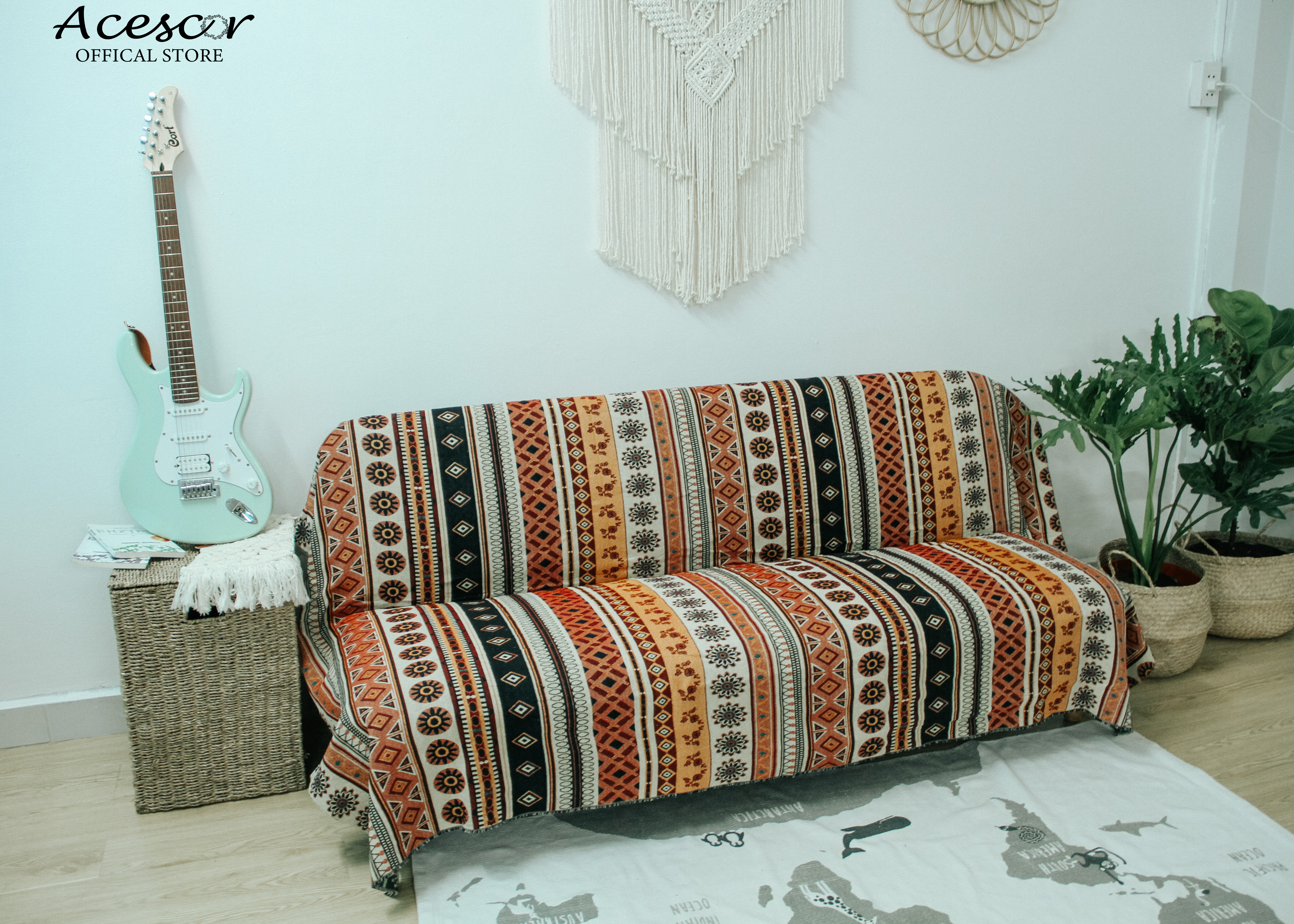 Thảm Vải Thổ Cẩm Phủ Ghế Sofa, Khăn Trải Bàn, Thảm Trải Sàn CTC04 - Trang Trí Phòng Khách, Phòng Ngủ