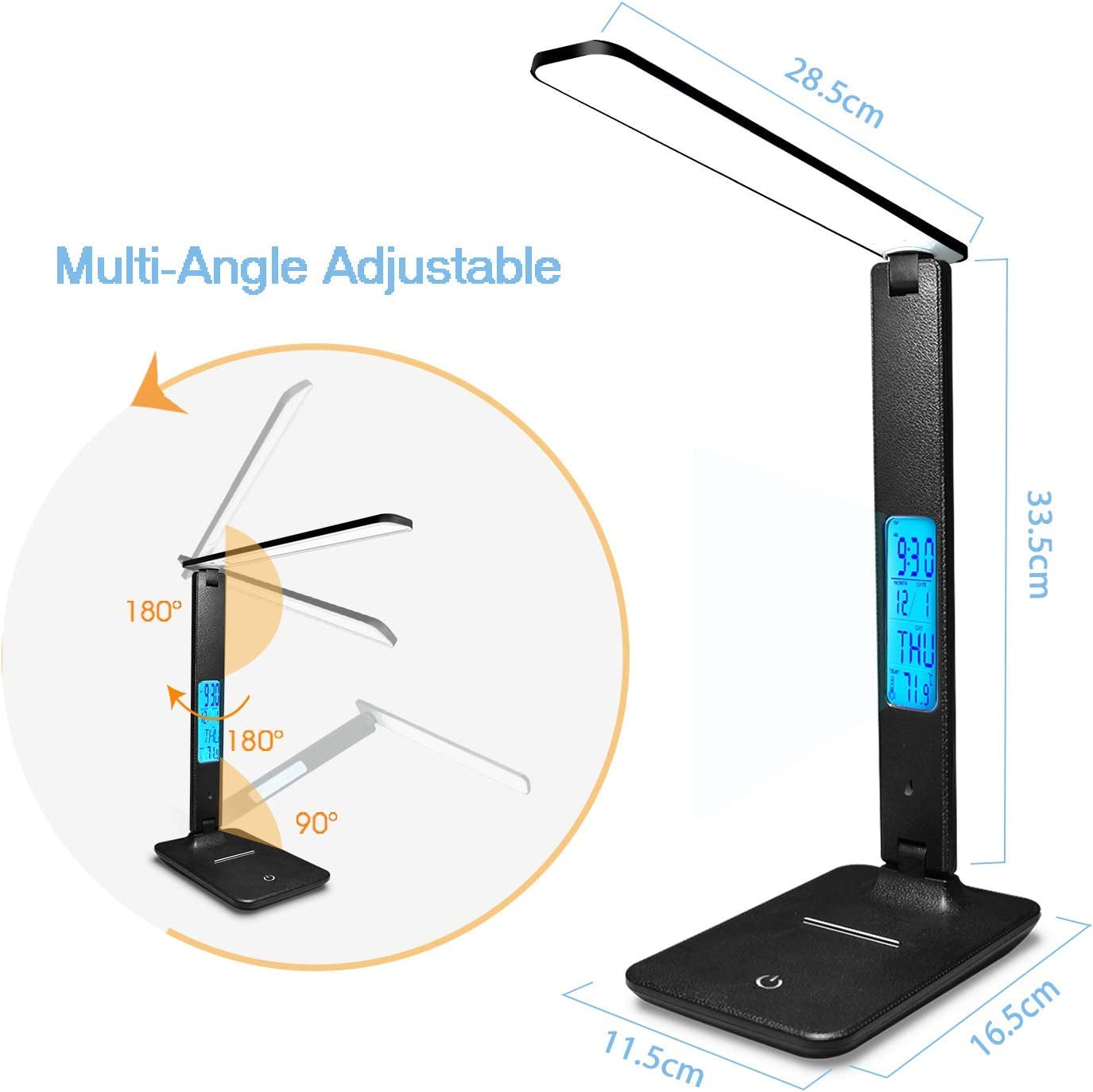 Đèn Bàn Học Đọc Sách, Đèn học chống cận để bàn LED Cao cấp 3 chế độ đọc sách, máy tính, làm việc, có màn hình LCD hiển thị nhiệt độ, thời gian và có báo thức, tích hợp pin sạc