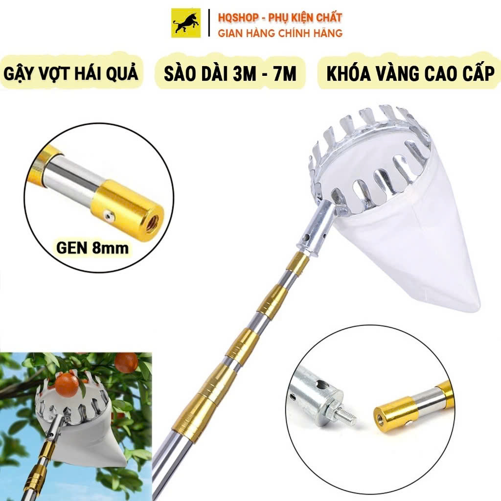 Bộ Sào Vợt Inox Hái Trái Cây Trên Cao – Rút Dài Tới 6M, Kèm 4 Phụ Kiện Tiện Lợi Hàng Xịn Loại 1