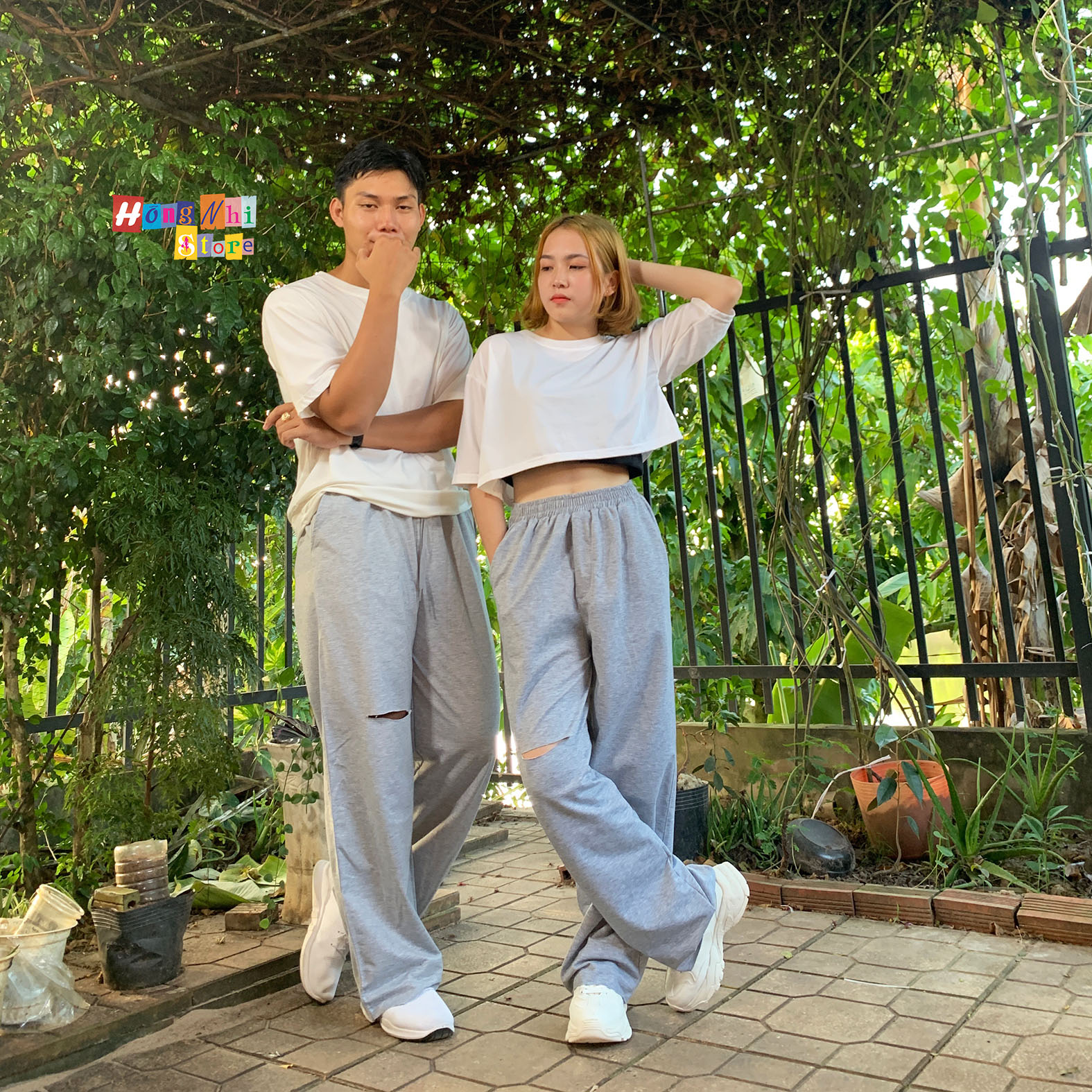 Quần Ống Rộng Rách Gối Màu Xám Lưng Thun Culottes Ulzzang Unisex - MM