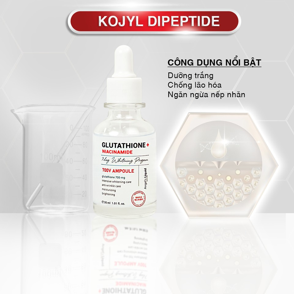 Combo giúp mờ nám, dưỡng trắng da, cấp ẩm Angel's Liquid Glutathione700 (Serum Plus Niacinamide 30ml + Kem Đêm 50ml)