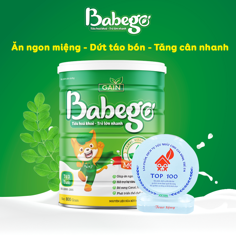 Sữa mát tăng cân, trị biếng ăn, táo bón Babego 3 tuổi trở lên,800G