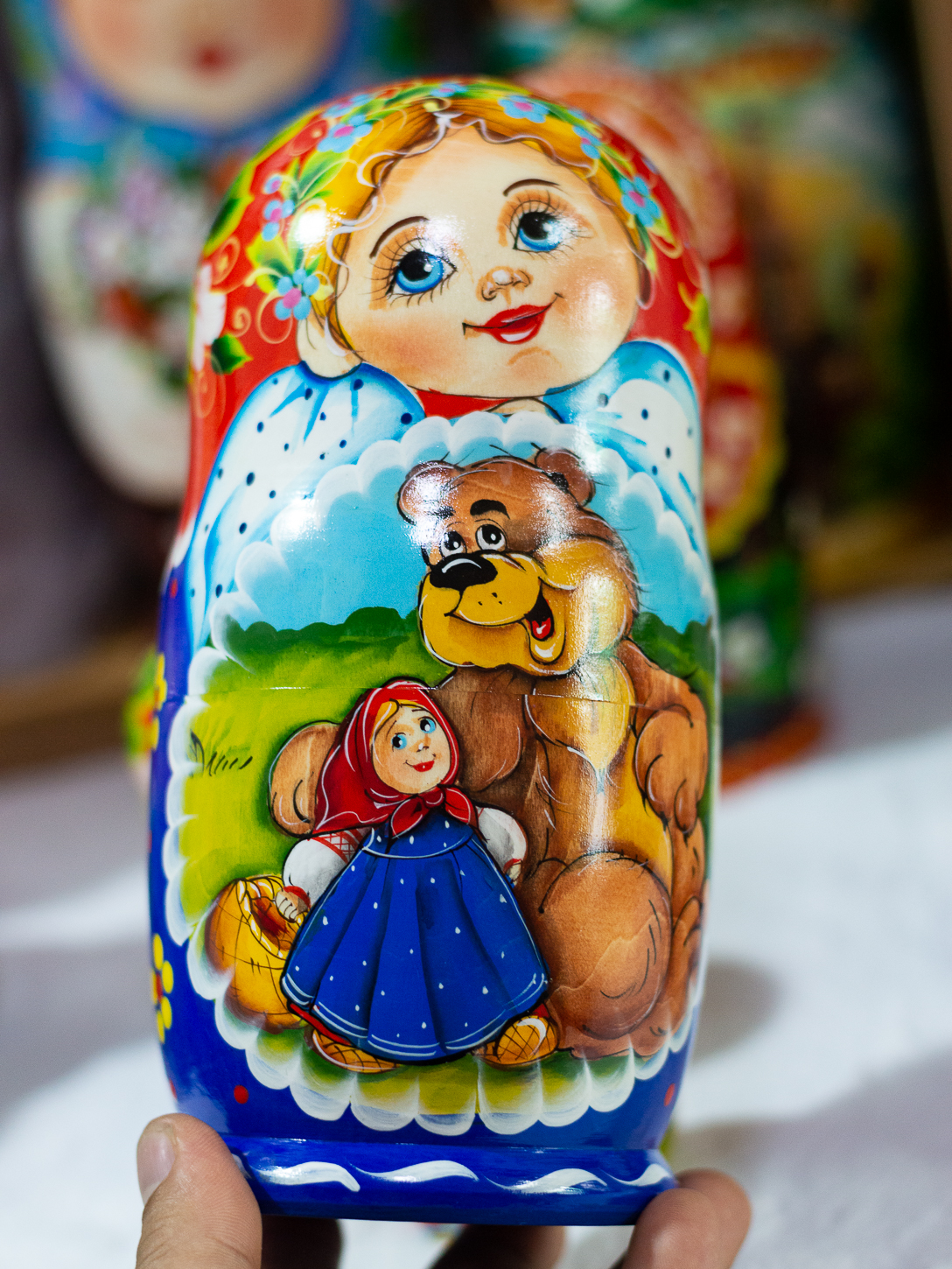 BỘ BÚP BÊ NGA MATRYOSHKA 7 LỚP 22CM HOA VĂN "MISA VÀ GẤU NÂU" RẤT ĐẸP VÀ DỄ THƯƠNG
