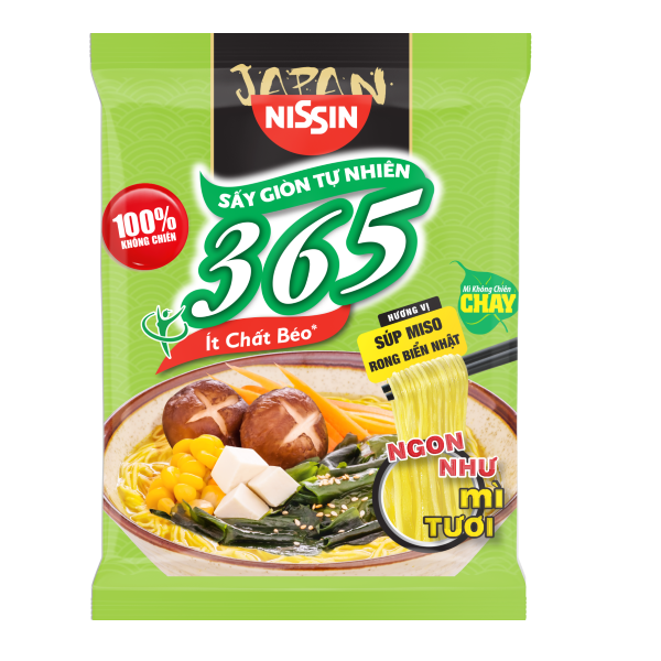 (COMBO 5 GÓI) MÌ KHÔNG CHIÊN 365 NISSIN - Súp Miso Rong Biển Nhật 66g (MÌ CHAY)