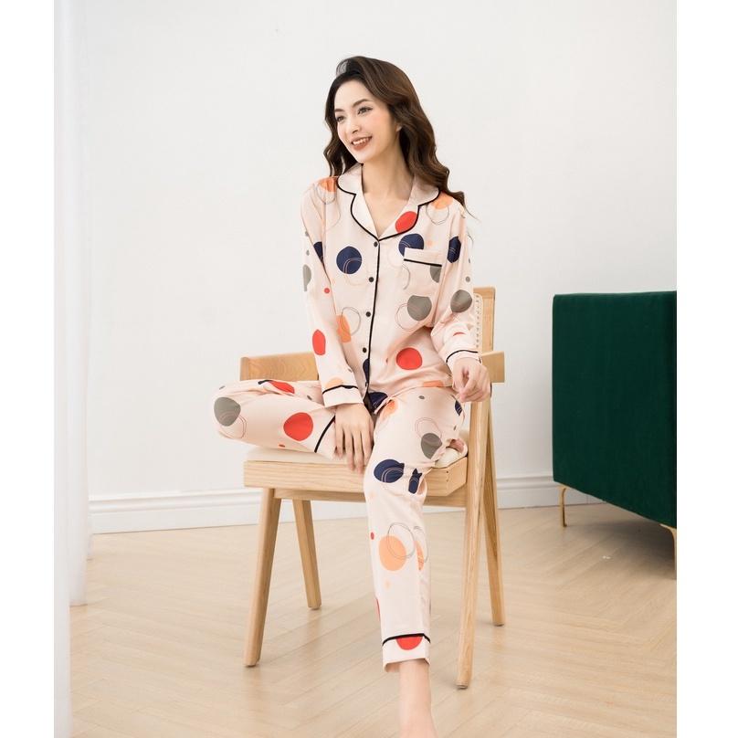 Bộ Pijama Dài Tay Lụa Cao Cấp Họa Tiết Đẹp Mềm Mượt Phom Dáng Chuẩn Sang Xịn