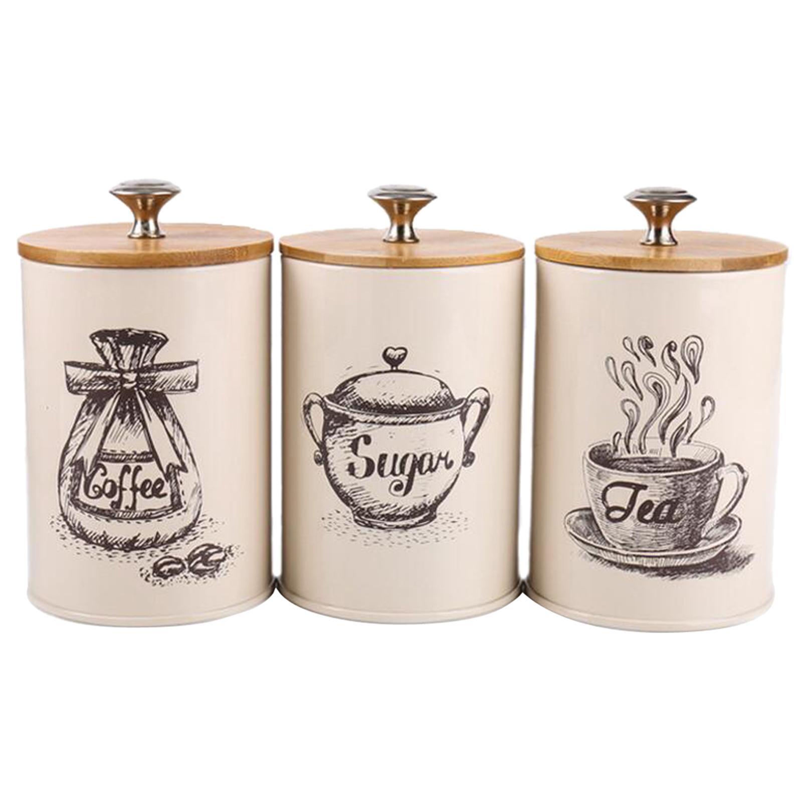 3Pcs coffee and sugar Kitchen Storage Pots Containers Tins