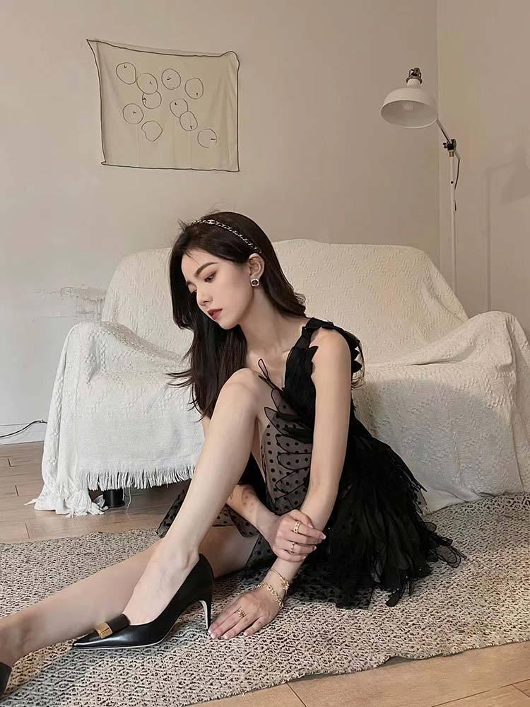 TOBE1SHOP 2023 mùa hè phụ nữ vest váy cao cấp không đều ren váy pongee váy trắng nàng tiên váy