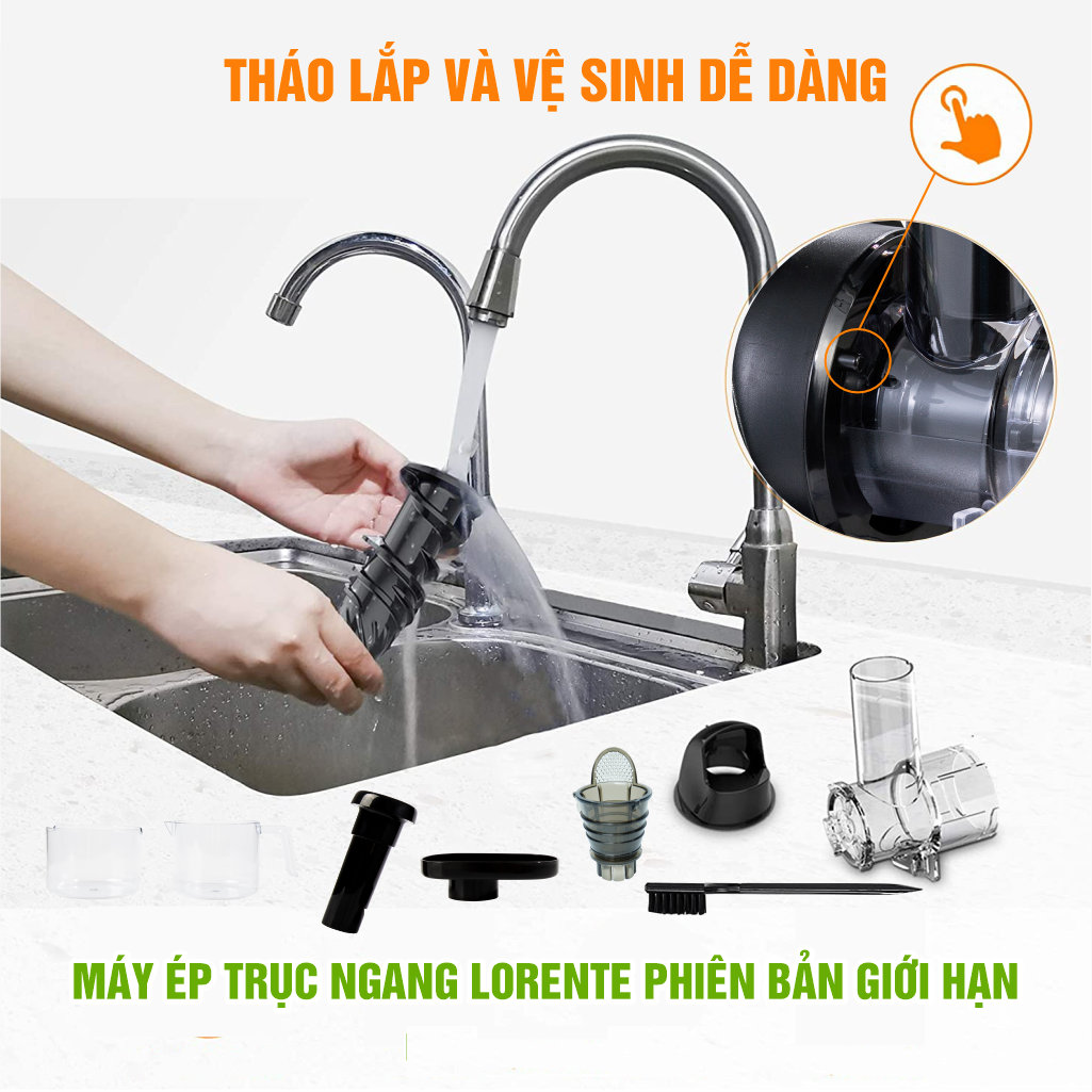 Máy ép chậm, ép rau má trục ngang 450W LT-2099 có chế độ tự động đảo chiều ép - Hàng chính hãng