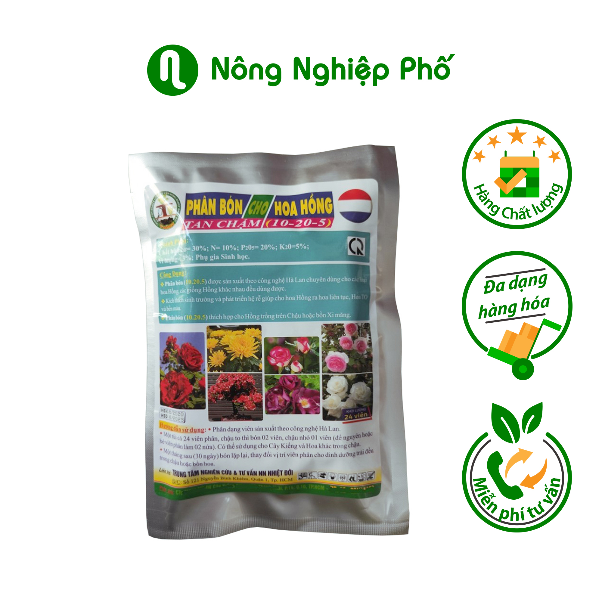 Phân bón cho hoa hồng tan chậm 10-20-5 dạng viên nén - Túi 24 viên