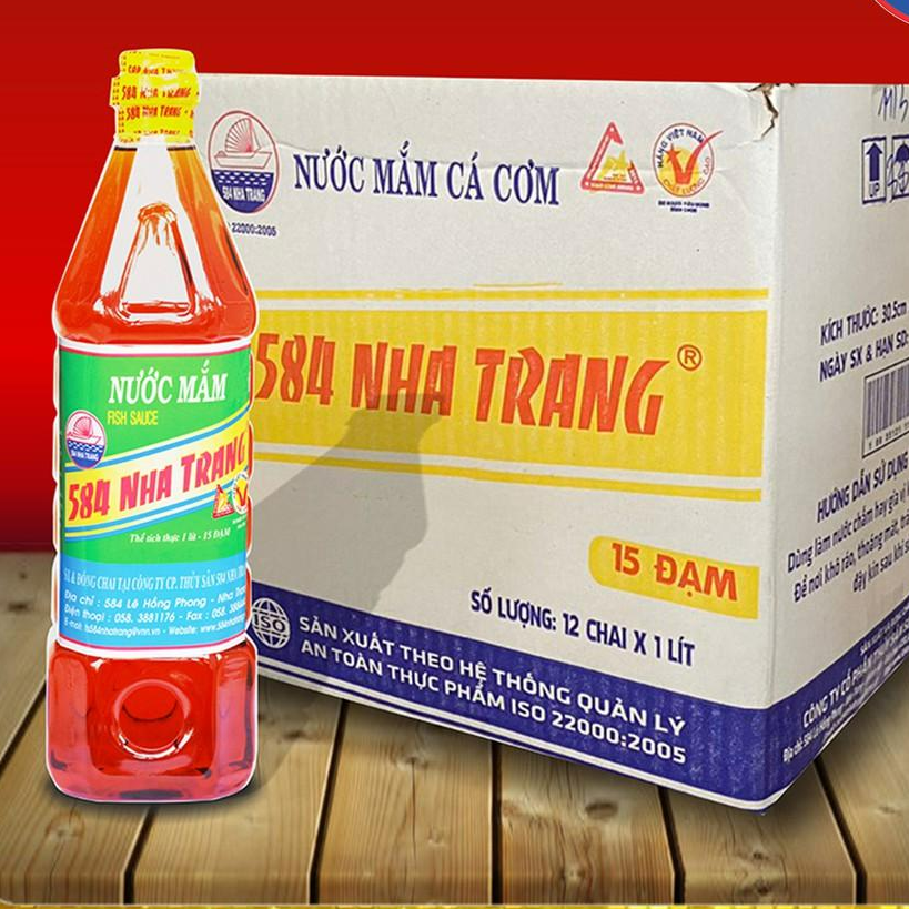 Thùng 12 chai, Nước mắm Cá cơm 15 độ đạm - 584 Nha Trang - Chai 1 Lít, Date luôn mới nhất