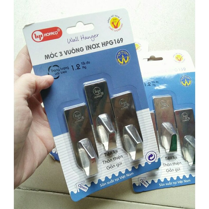 Bộ 3 móc dán tường vuông inox xịn siêu chắc