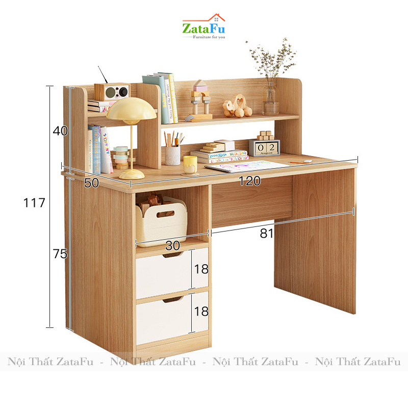 Bàn Học Cho Bé Có Kệ Sách Ván MDF dày 17mm BLV-34 ZataFu