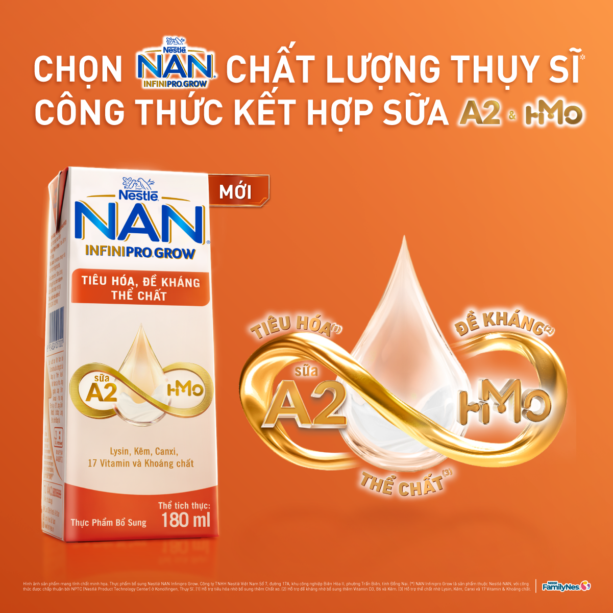 [Tặng Đồ chơi toán học] Thùng 24 hộp sữa pha sẵn Nestle NAN INFINIPRO GROW kết hợp A2, HMO hỗ trợ tiêu hóa, đề kháng &amp; phát triển thể chất 180ml