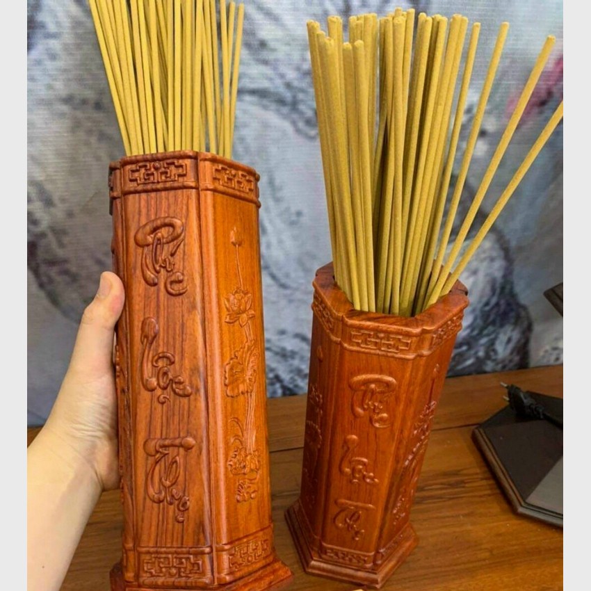 Ống đựng nhang, ống cắm hương, cắm nhang, ống hương hình lục giác cát tường chạm hoa sen thanh tịnh và chữ Phúc Lộc Thọ. Hàng loại 1, giá tại xưởng, không qua trung gian