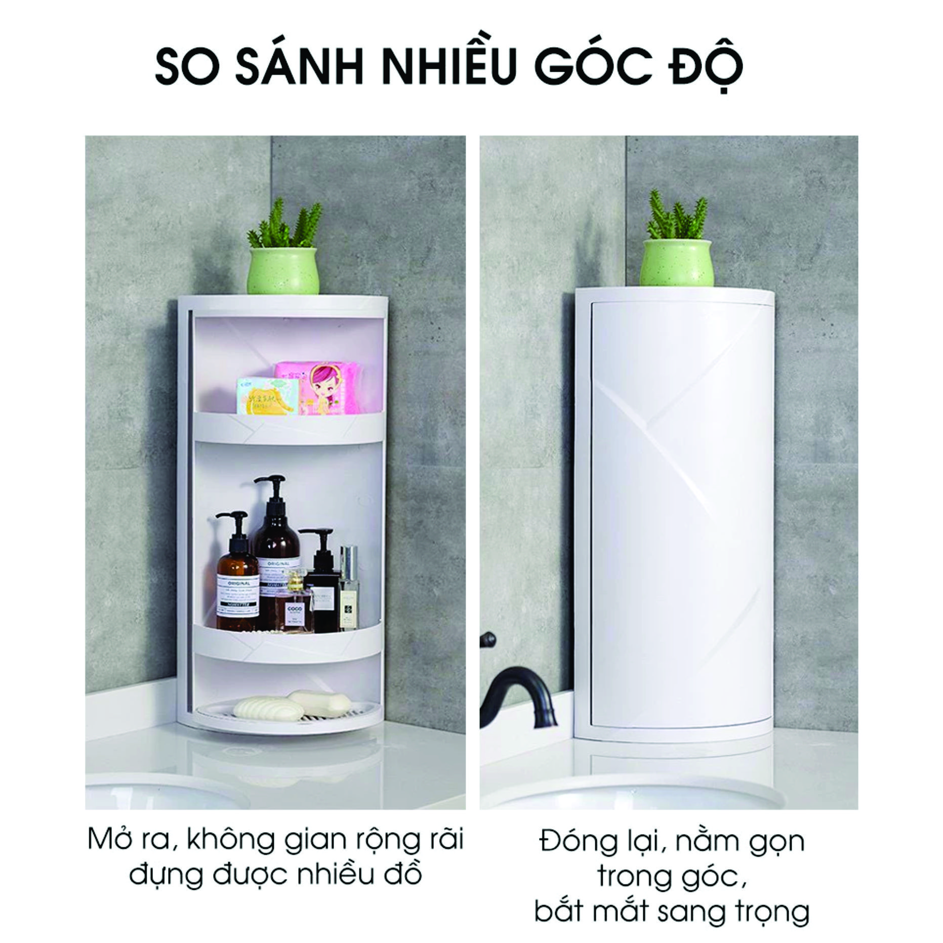 Kệ Góc Xoay 360 Độ Dành Cho Nhà Tắm, Nhà Bếp, Bàn Trang Điểm Bằng Nhựa PP cao cấp chắc chắn
