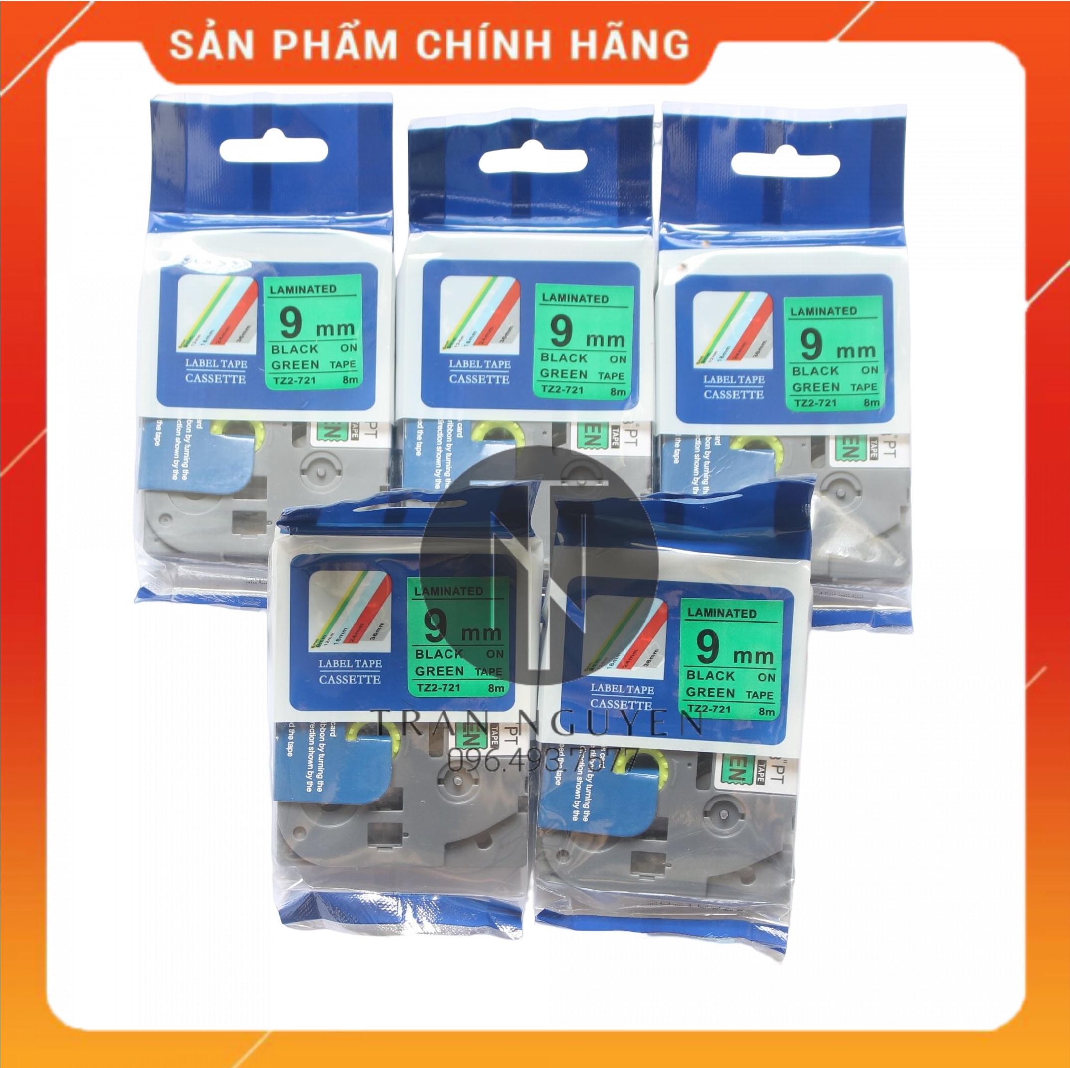 Nhãn In Brother Tz2-721 - Đen nền xanh lá 9mm x 8m - Hàng nhập khẩu