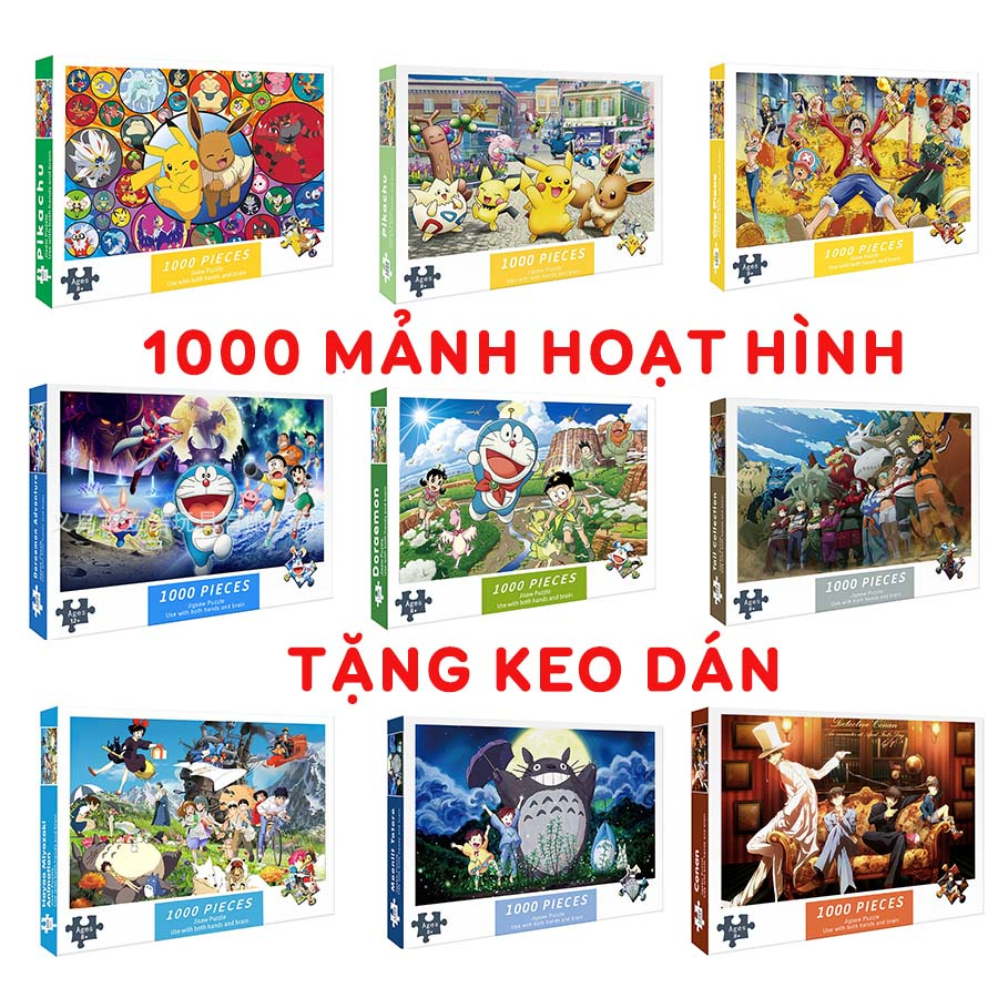 50 mẫu tranh ghép hình 1000 mảnh anime onepiece naruto pokemon pikachu totoro conan Xếp hình 1000 mảnh phát triển tư duy
