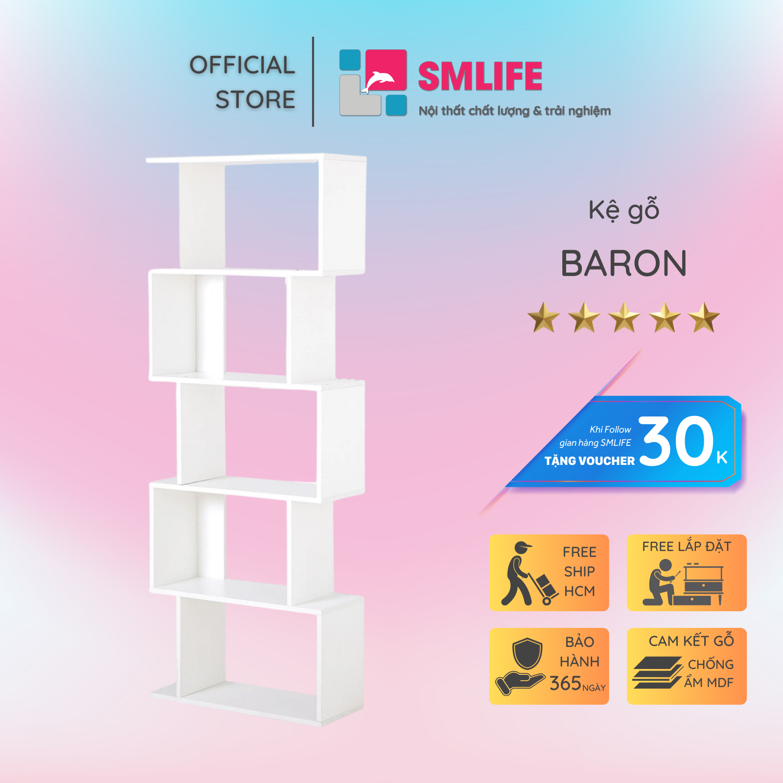 Giá sách giá rẻ kiểu dáng nhỏ gọn SMLIFE Baron