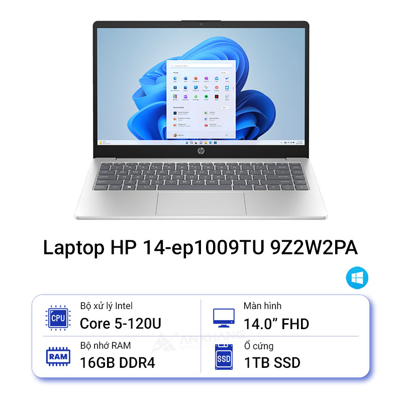 Laptop HP 14 ep1009TU 9Z2W2PA (Core 5 120U/ 16GB/ 1TB SSD/ 14 inch FHD/ Win11/ Silver) - HÀNG CHÍNH HÃNG