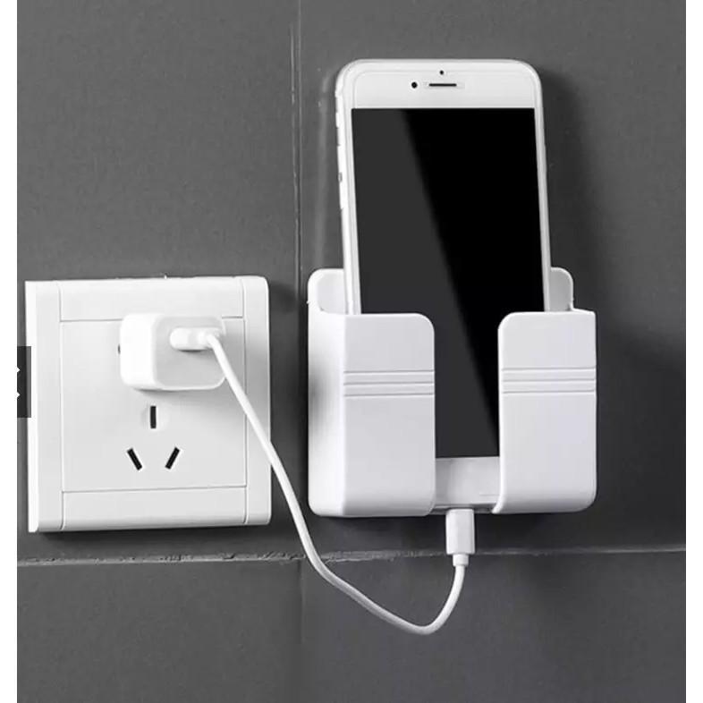 Hộp Đựng Remote, Điện Thoại Mẫu Mới 2021 Có Lỗ Cắm Sạc Dán Tường- Kệ đựng điều khiển, điện thoại có sẵn miếng dán tường