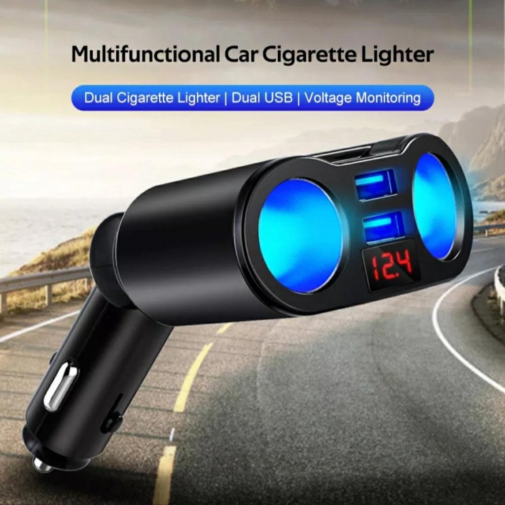 Bộ chia tẩu sạc ô tô kèm 2 cổng sạc nhanh điện thoại USB 5V / 3.1A đồng hồ báo vôn ắc quy đa năng mẫu mới