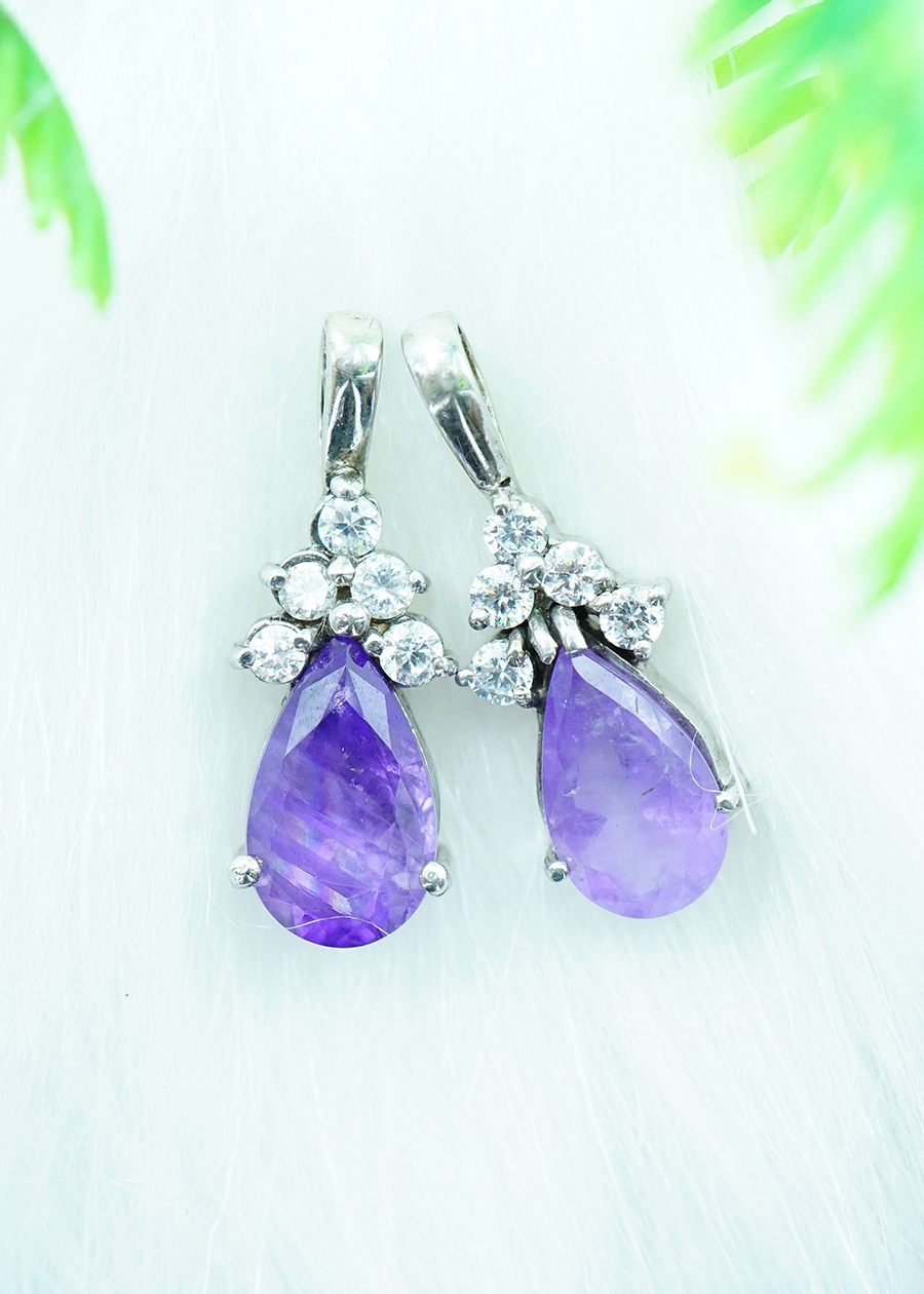 Mặt dây chuyền thạch anh tím Amethyst tự nhiên kiểu giọt nước