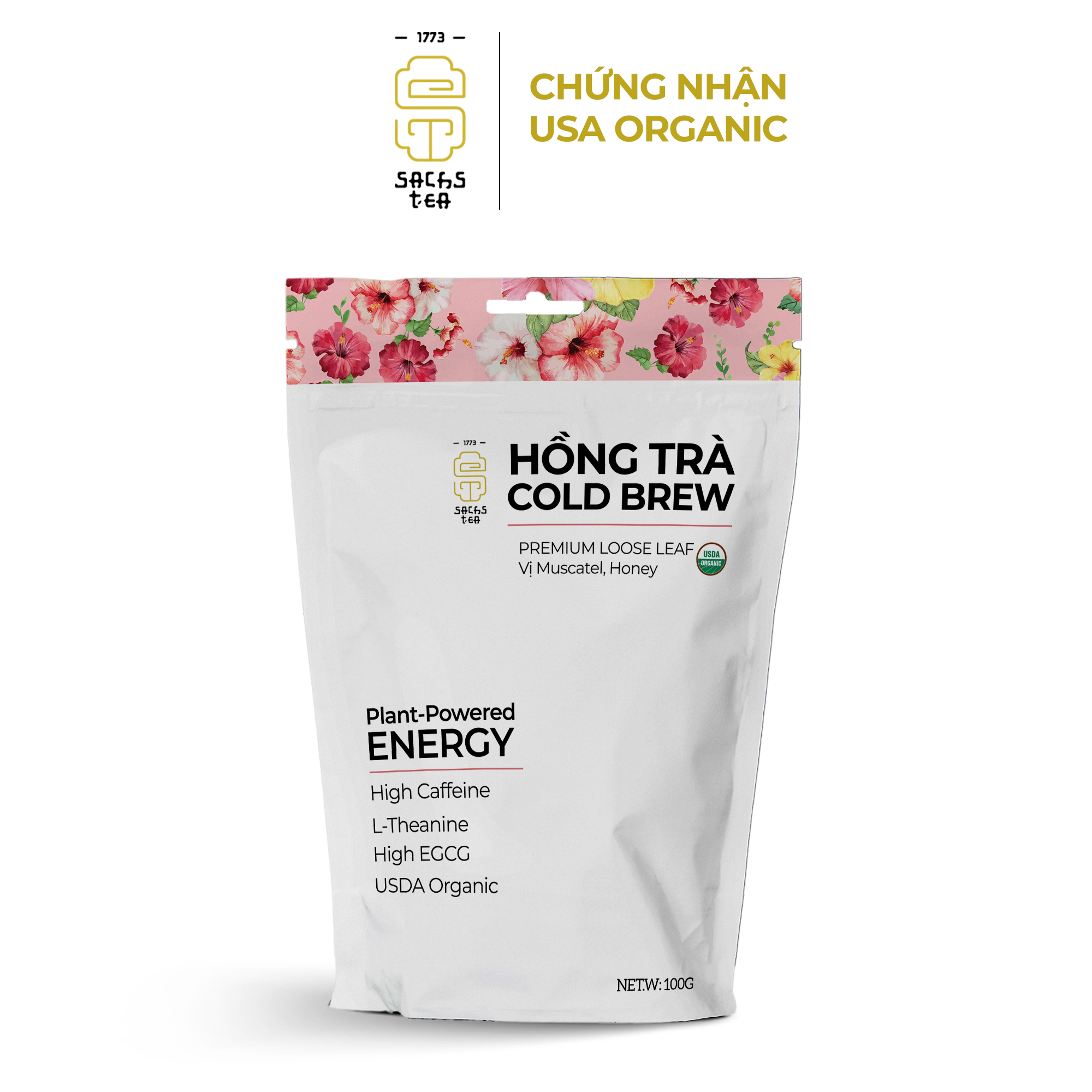 Hồng Trà Cold Brew Hữu Cơ - Chứng Nhận USDA Organic, Đậm Vị Muscatel Mật Ong, Không Chát Túi Zip 75g
