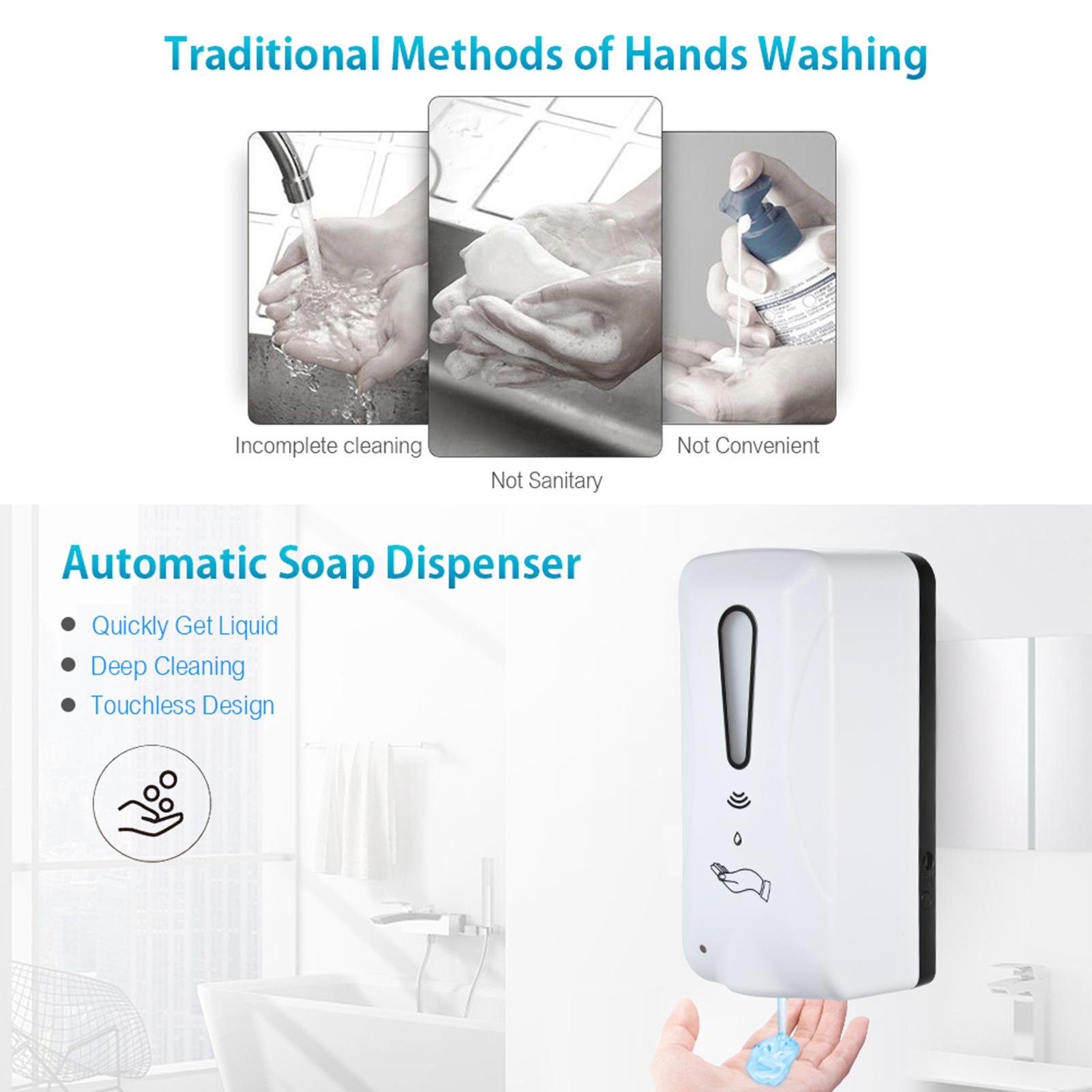Máy rửa tay tự động dung tích 1000ml treo tường, không chạm, được làm bằng vật liệu ABS và PC cao cấp, bền và chắc chắn