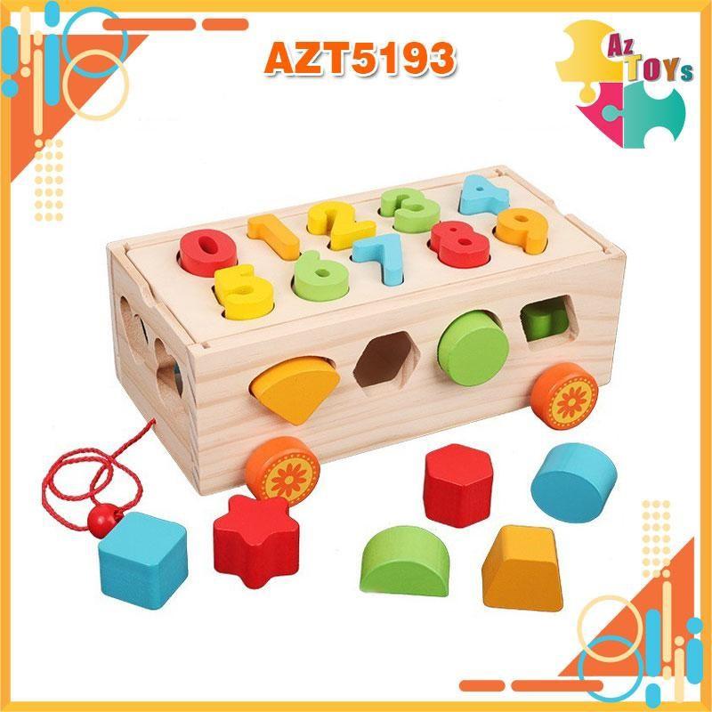 Đồ Chơi Gỗ Xe Kéo Thả Hình Ghép Số 2 Trong 1 Cho Bé – AZT5193