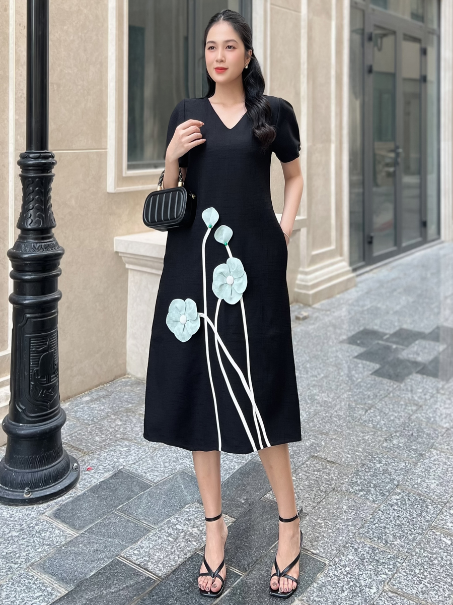 [HCM]  Đầm dáng suông cho nữ vải linen gân phối cây hoa 3D lạ mắt  MS110 - KHÁNH LINH STYLE