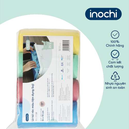 Lô túi rác màu tiện dụng Inochi - Soji 4 x 25L có quai cầm
