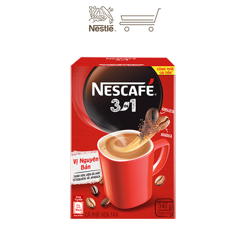 Cà phê hòa tan Nescafé 3in1 vị nguyên bản - công thức cải tiến (Hộp 20 gói)