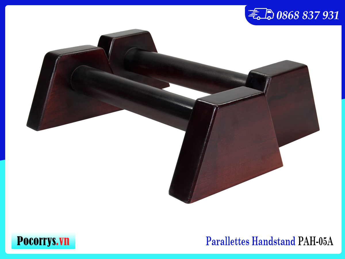 Dụng cụ chống đẩy, hít đất bằng gỗ, Parallettes gỗ hỗ trợ tập Handstand, Pocorrys PAH-05B, Màu nâu đỏ