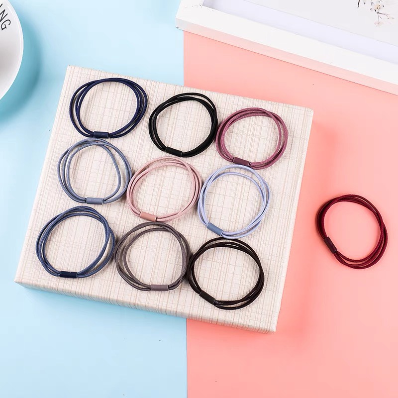 Combo 5 Dây Chun Buộc Tóc, Thun Cột Tóc Mảnh 3 Vòng Màu Sắc Nhã Nhặn SC23