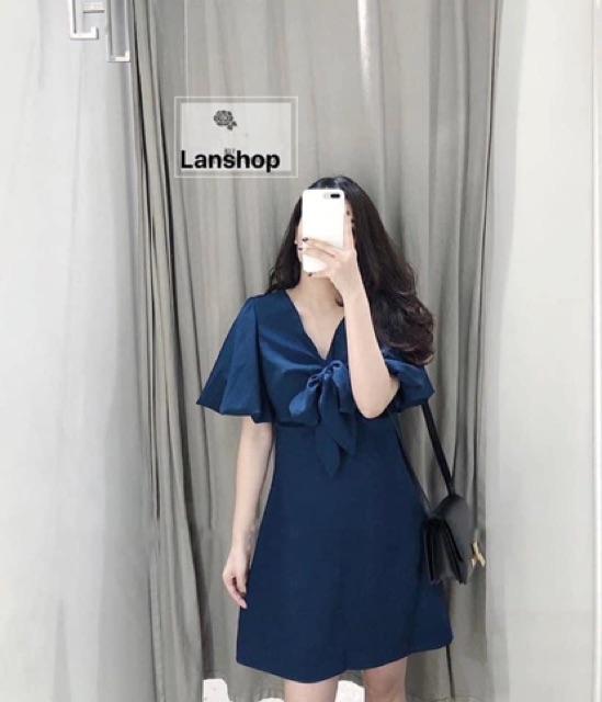 Váy cổ V buộc nơ ngực cho nữ
